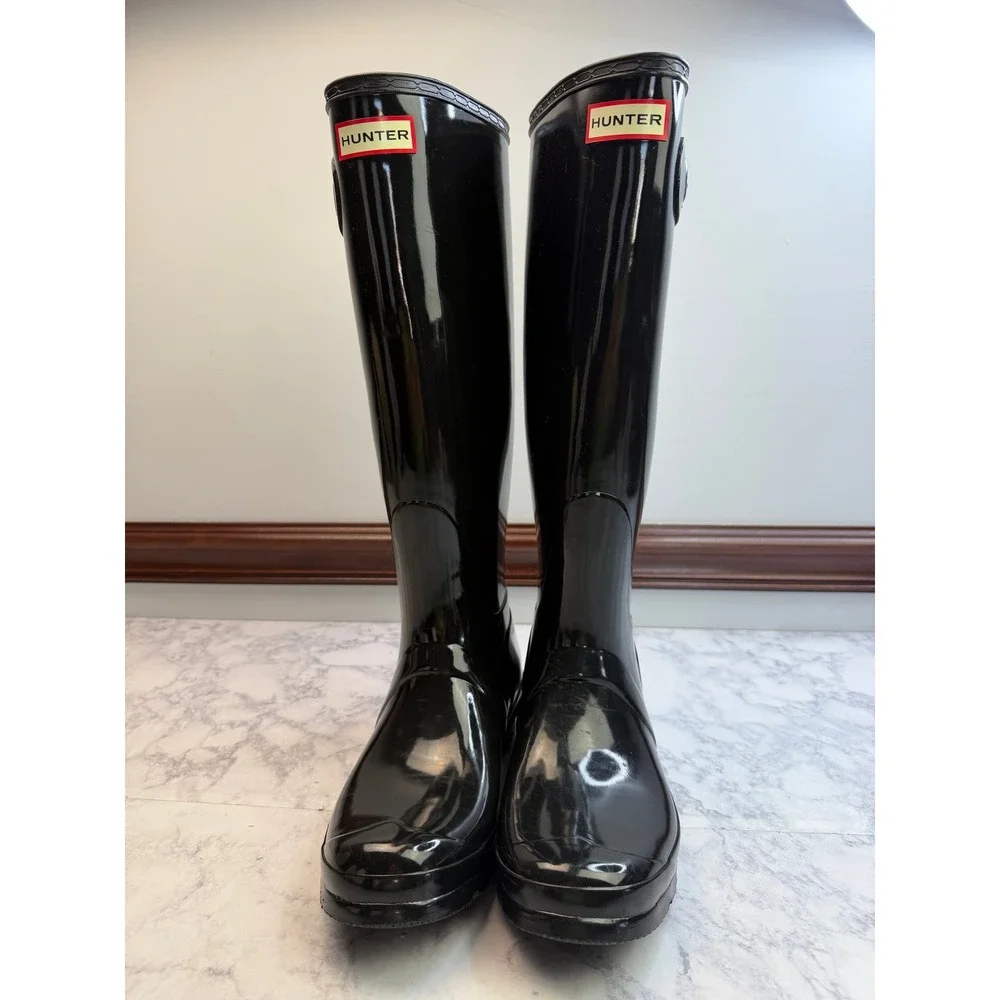 Hunter Original Tall Gloss Rain Boots Black WFT1000RGL Womens Sz 9 US 7 UK 40/41